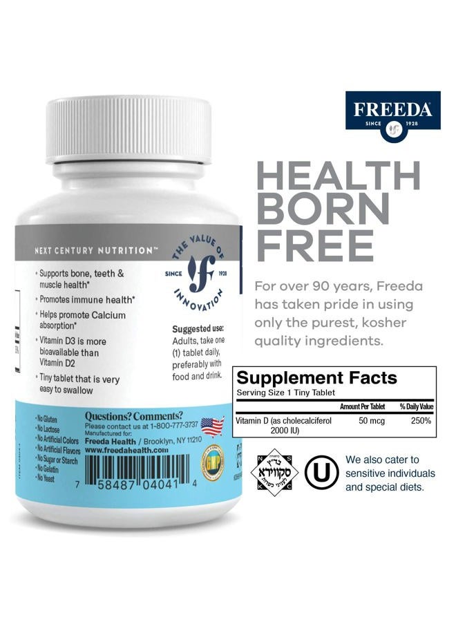 Freeda Vitamin D3 - 2000 IU - Pure High Potency Kosher Supplement Tablets - Bone and Muscle Health, Calcium Absorption, Immune Support for Men and Women* - 250 Count - Image 3